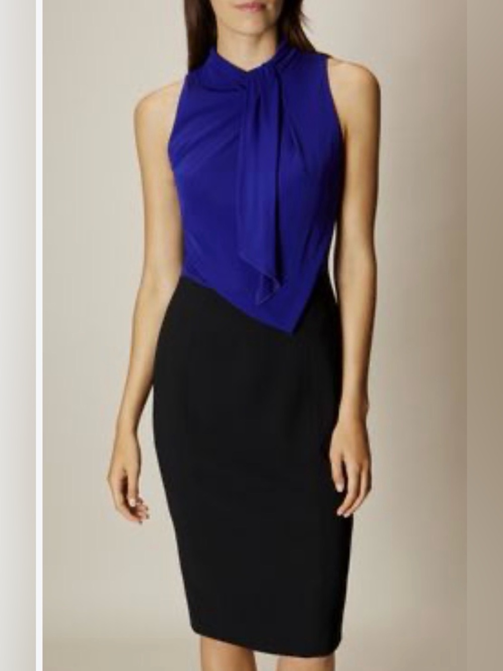 Karen Millen Cobalt Blue Sleeveless Tie-Neck Sheath Dress